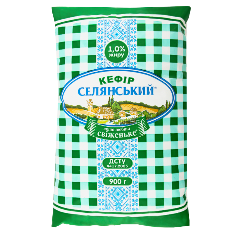 Кефір СЕЛЯНСЬКИЙ 1%, 900г, плівка поліетиленова